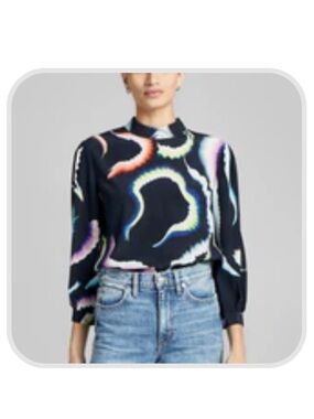 A.L.C. Sterling Abstract Multi-Color Puff-Sleeve Blouse in midnight / multi